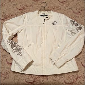 Harley Davidson Cream colored embroidered lightweight jacket.